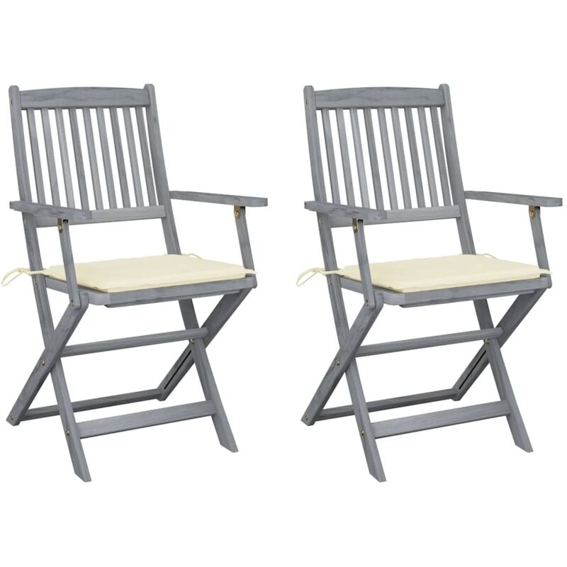

vidaXL Sillas de jardín plegables 2 uds cojines madera maciza acacia - Crema