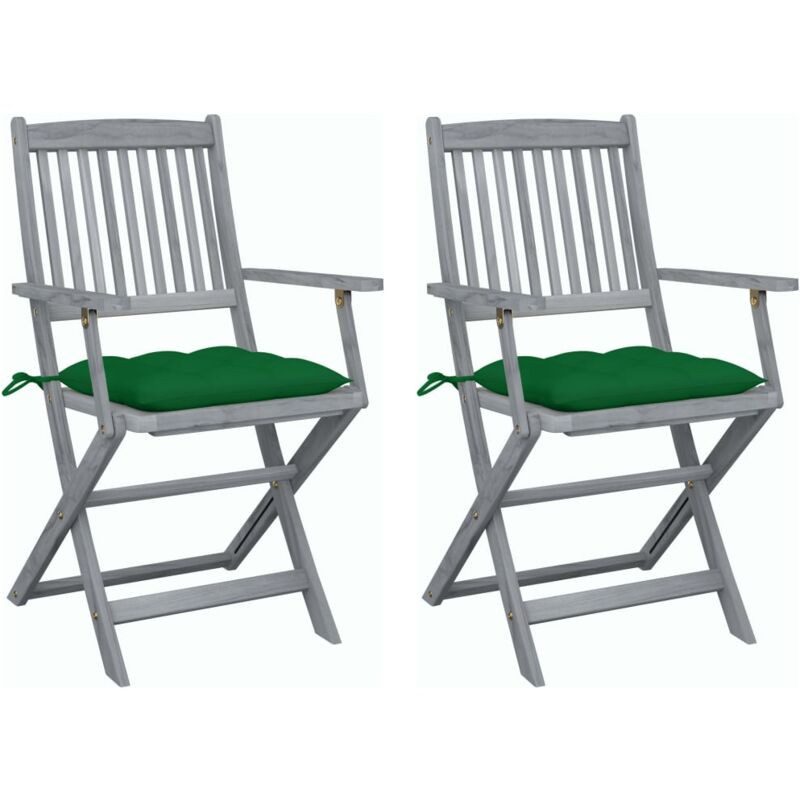 

vidaXL Sillas de jardín plegables 2 uds cojines madera maciza acacia - Verde