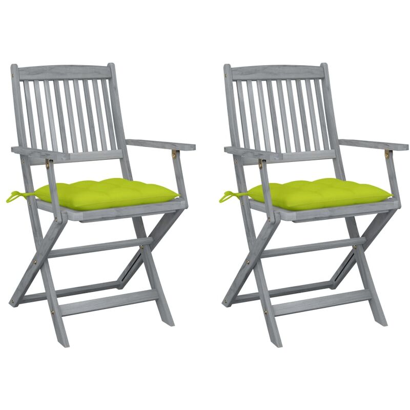 

vidaXL Sillas de jardín plegables 2 uds cojines madera maciza acacia - Verde