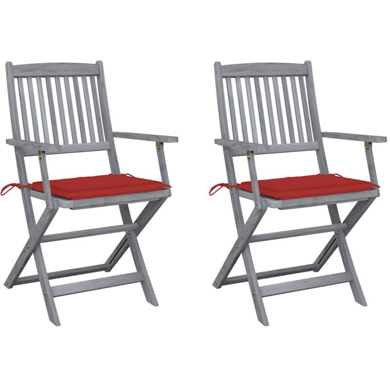 

vidaXL Sillas de jardín plegables 2 uds cojines madera maciza acacia - Rojo