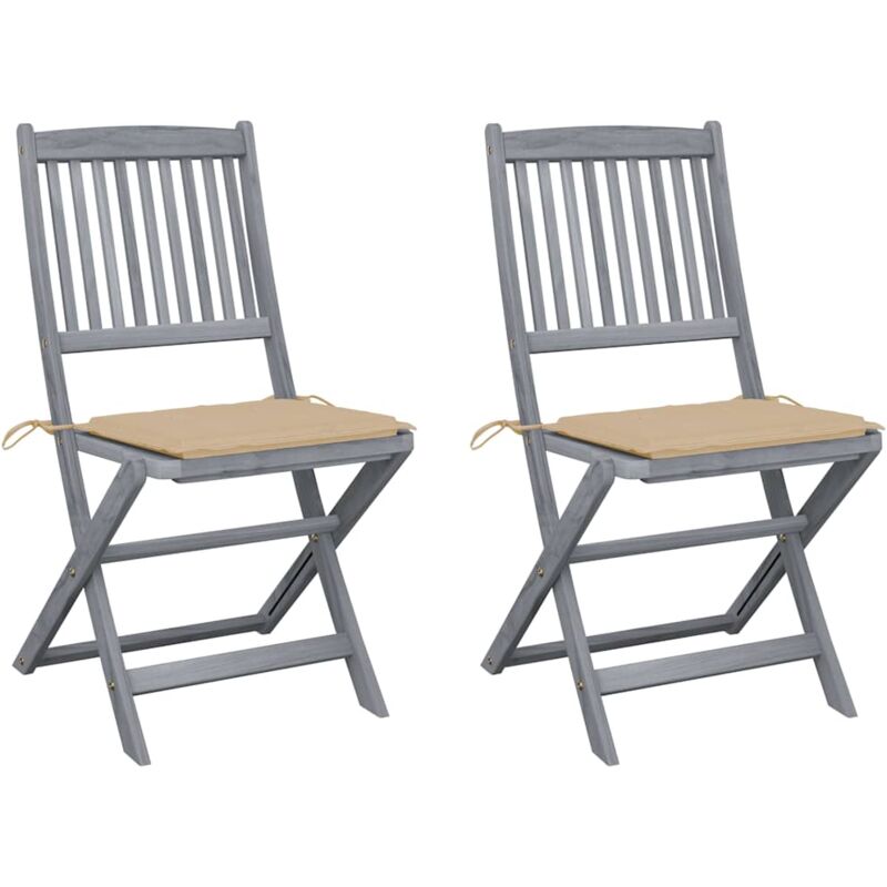 

vidaXL Sillas de jardín plegables 2 uds cojines madera maciza acacia - Marrón