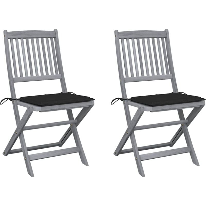 

vidaXL Sillas de jardín plegables 2 uds cojines madera maciza acacia - Negro