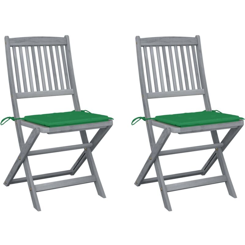 

vidaXL Sillas de jardín plegables 2 uds cojines madera maciza acacia - Verde