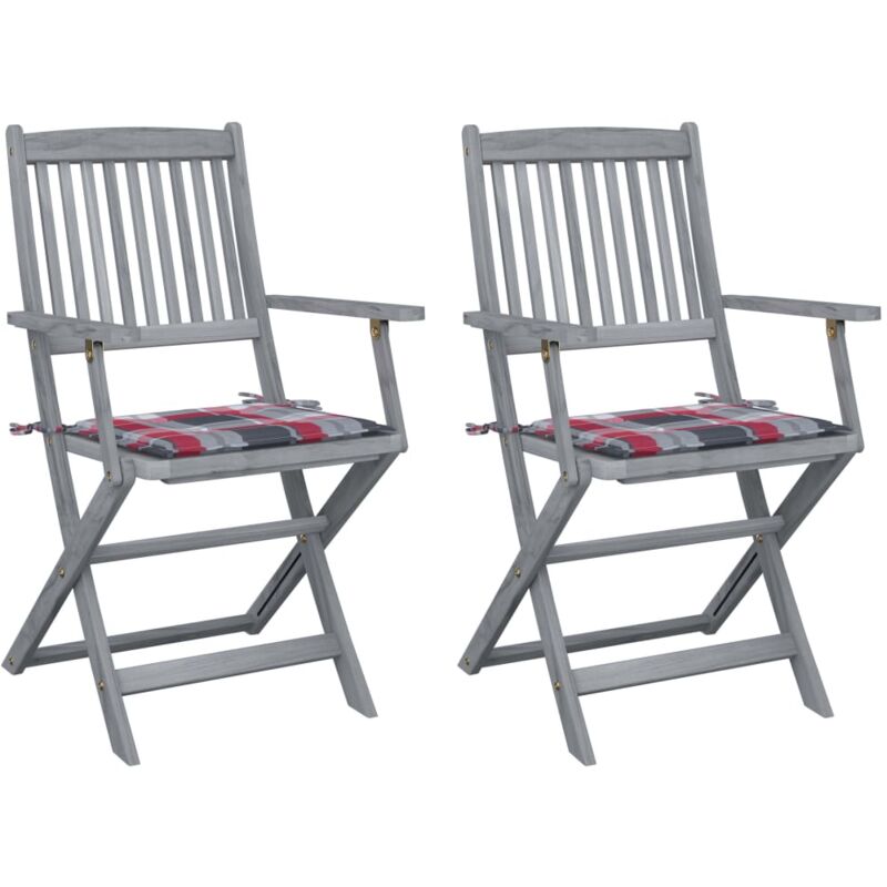 

vidaXL Sillas de jardín plegables 2 uds madera maciza acacia y cojines - Marrón