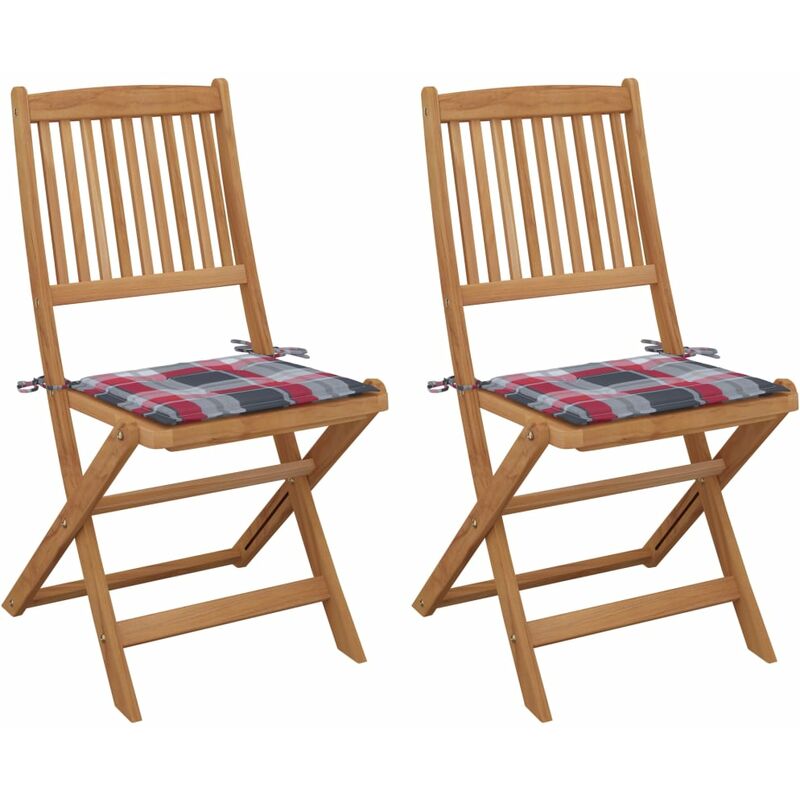 

vidaXL Sillas de jardín plegables 2 uds madera maciza acacia y cojines - Marrón