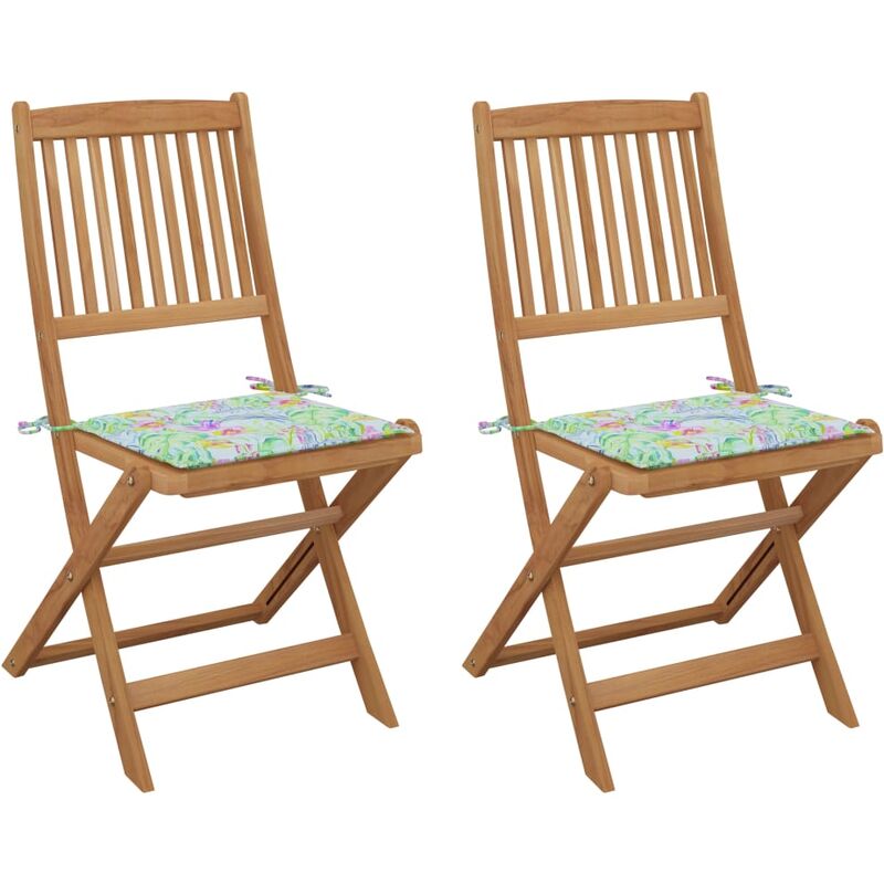 

vidaXL Sillas de jardín plegables 2 uds madera maciza acacia y cojines - Marrón