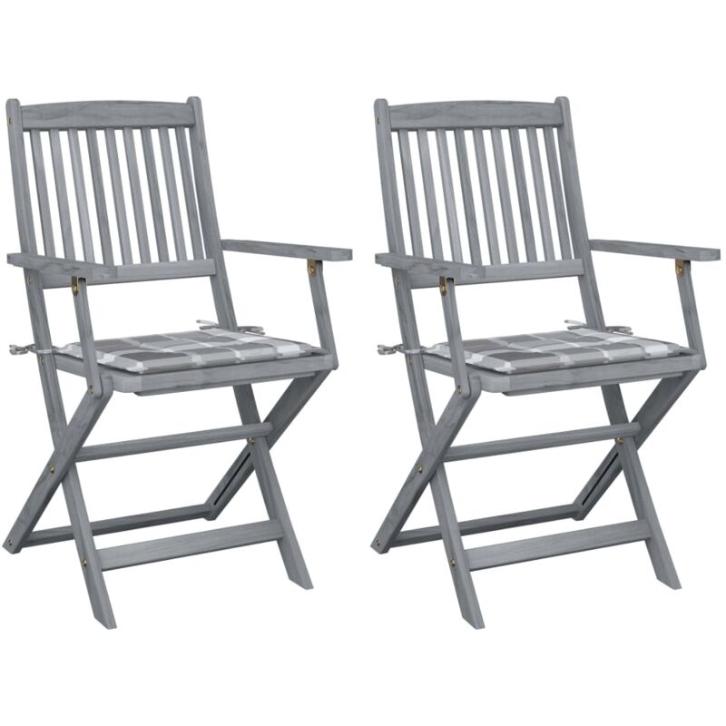 

vidaXL Sillas de jardín plegables 2 uds madera maciza acacia y cojines - Marrón