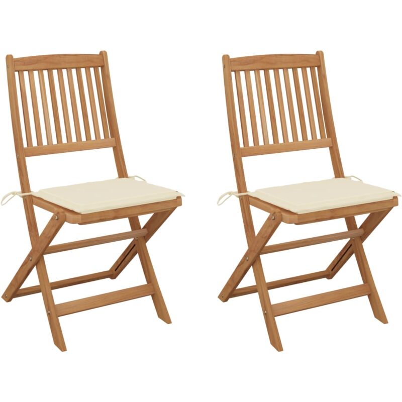 

vidaXL Sillas de jardín plegables 2 uds y cojines madera maciza acacia - Crema