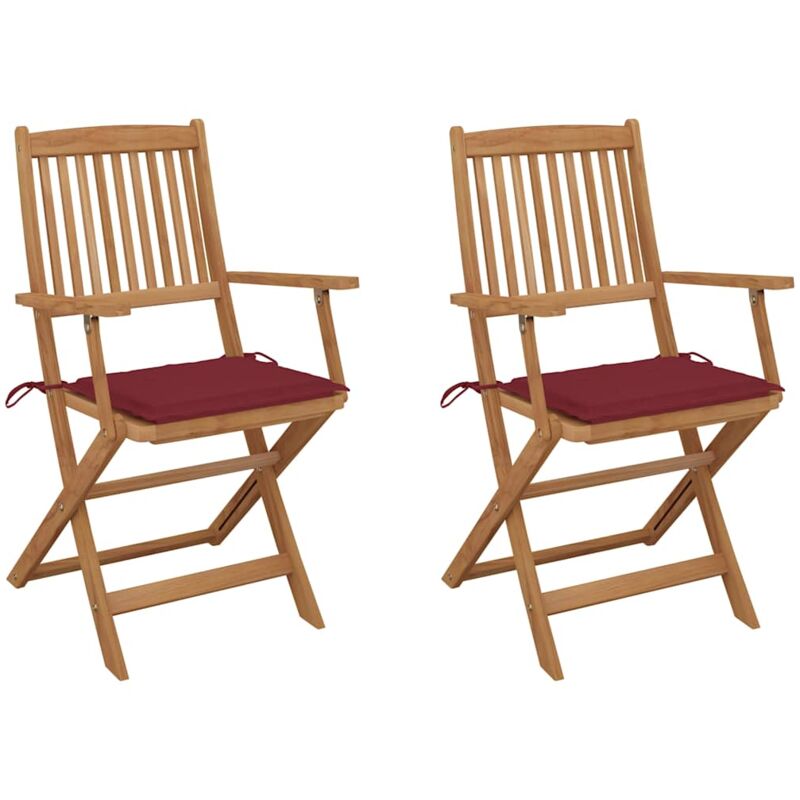 

vidaXL Sillas de jardín plegables 2 uds y cojines madera maciza acacia - Rojo