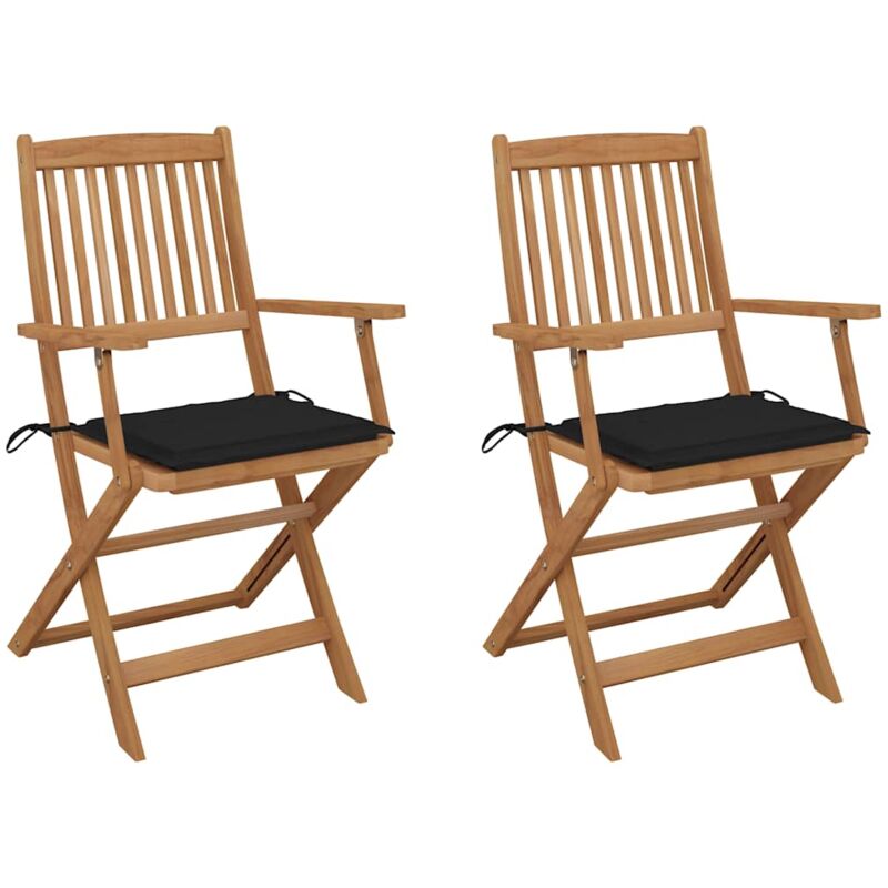 

vidaXL Sillas de jardín plegables 2 uds y cojines madera maciza acacia - Negro