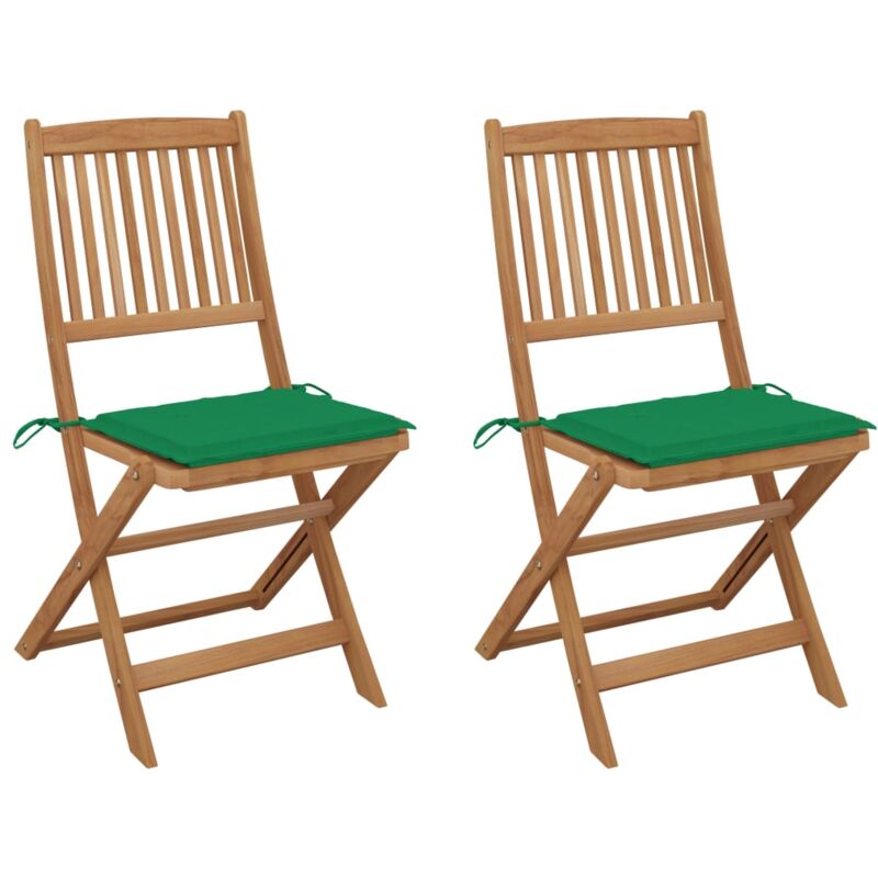 

vidaXL Sillas de jardín plegables 2 uds y cojines madera maciza acacia - Verde