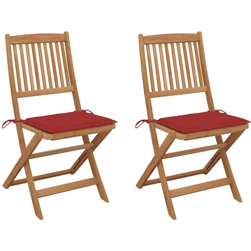 

vidaXL Sillas de jardín plegables 2 uds y cojines madera maciza acacia - Rojo