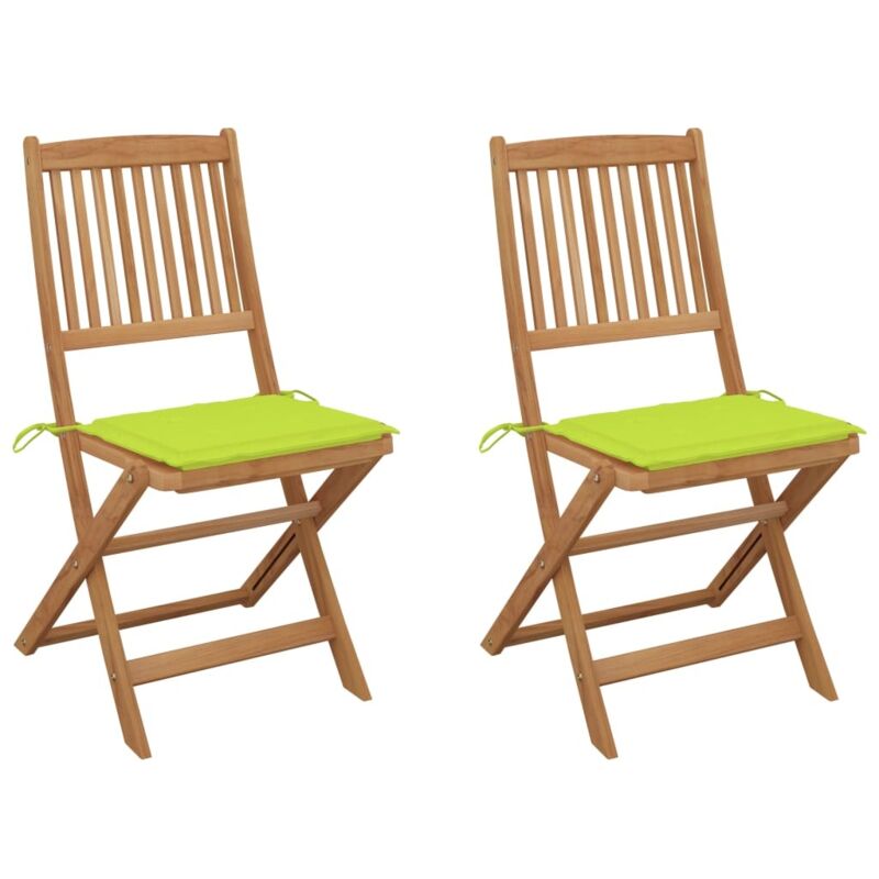 

vidaXL Sillas de jardín plegables 2 uds y cojines madera maciza acacia - Verde