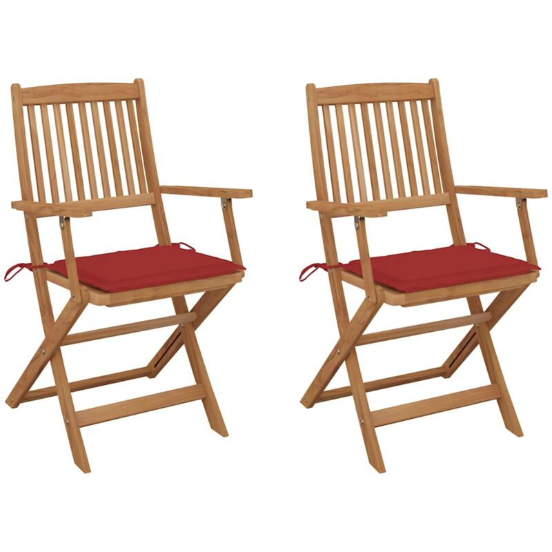

vidaXL Sillas de jardín plegables 2 uds y cojines madera maciza acacia - Rojo