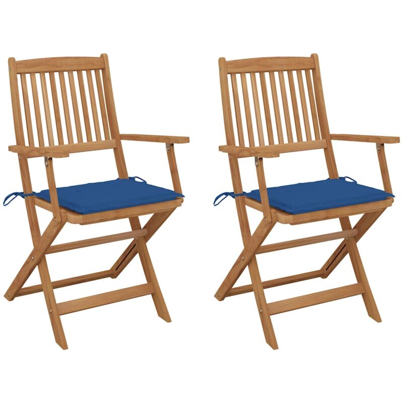 

vidaXL Sillas de jardín plegables 2 uds y cojines madera maciza acacia - Azul
