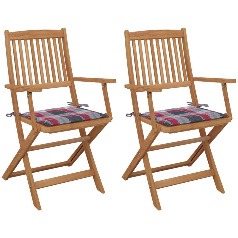 

vidaXL Sillas de jardín plegables 2 uds y cojines madera maciza acacia - Marrón