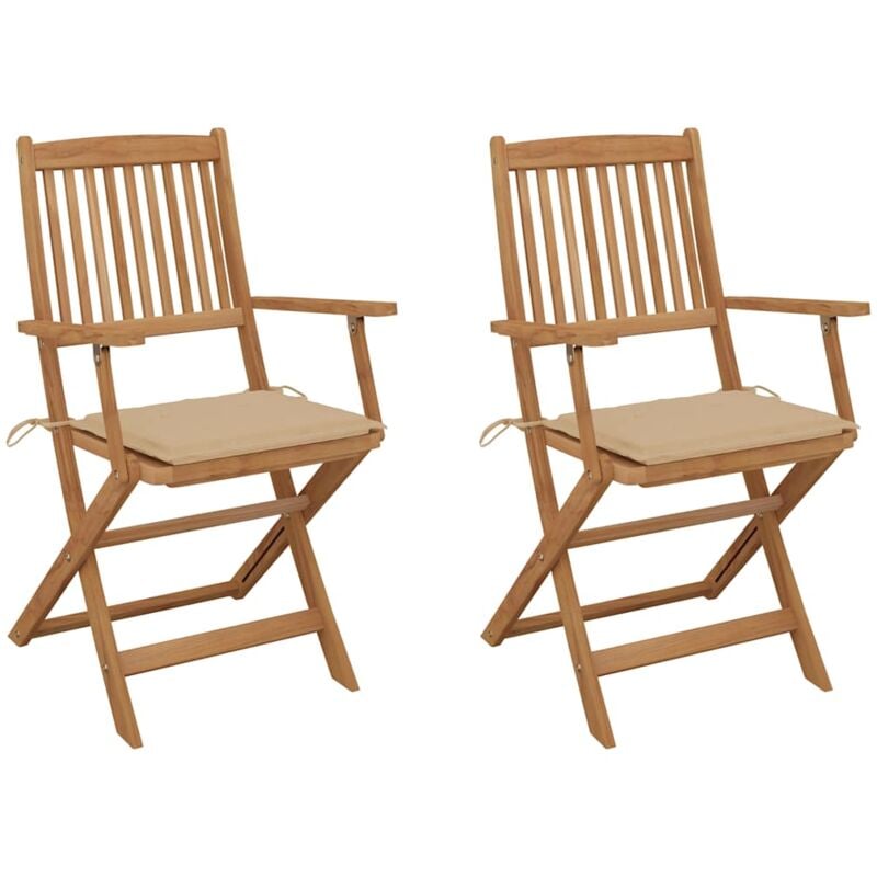 

vidaXL Sillas de jardín plegables 2 uds y cojines madera maciza acacia - Marrón