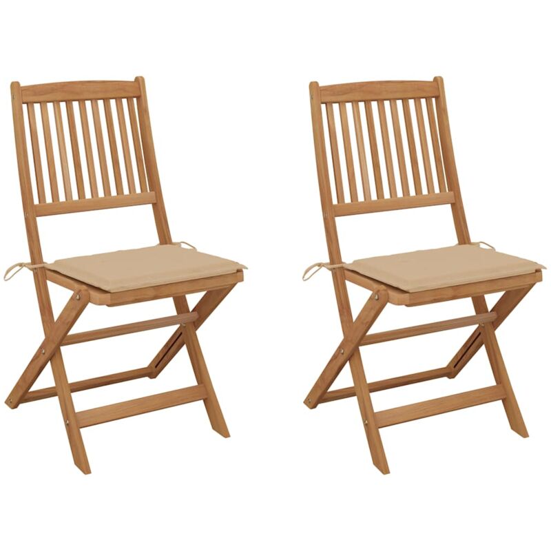 

vidaXL Sillas de jardín plegables 2 uds y cojines madera maciza acacia - Marrón