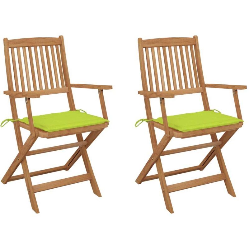 

vidaXL Sillas de jardín plegables 2 uds y cojines madera maciza acacia - Verde