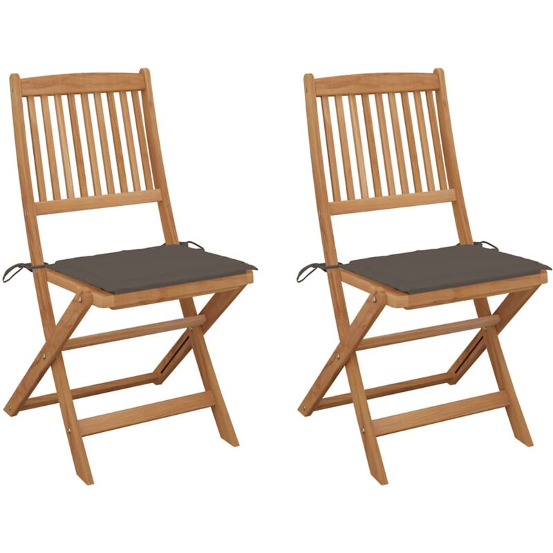 

vidaXL Sillas de jardín plegables 2 uds y cojines madera maciza acacia - Marrón