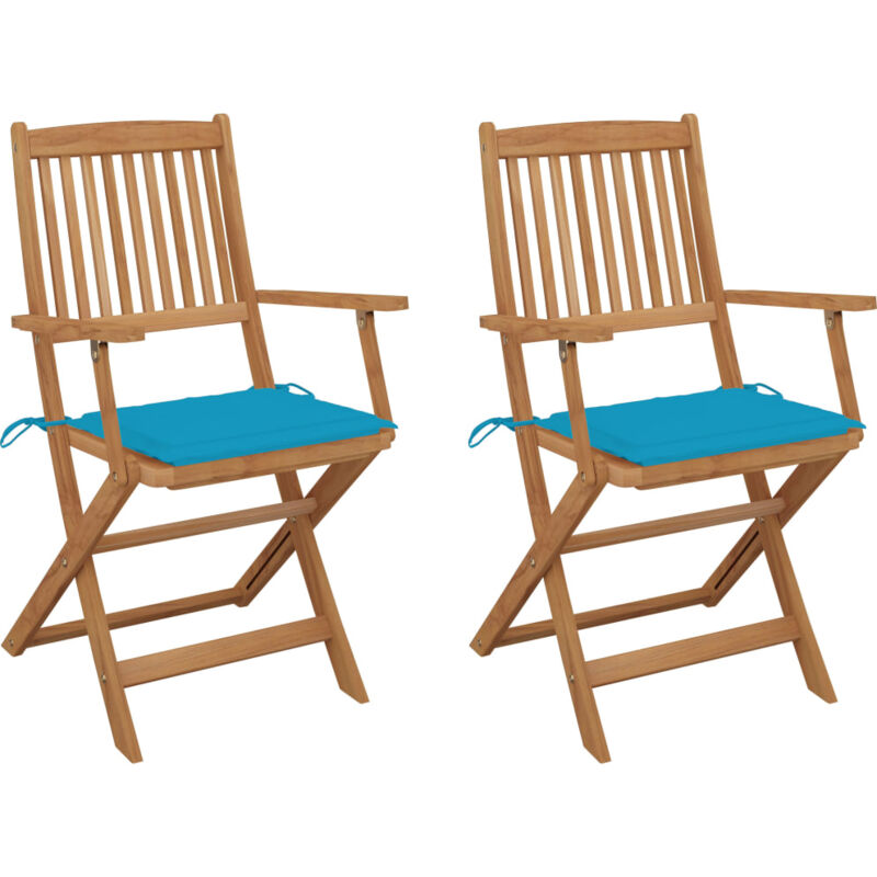 

vidaXL Sillas de jardín plegables 2 uds y cojines madera maciza acacia - Azul