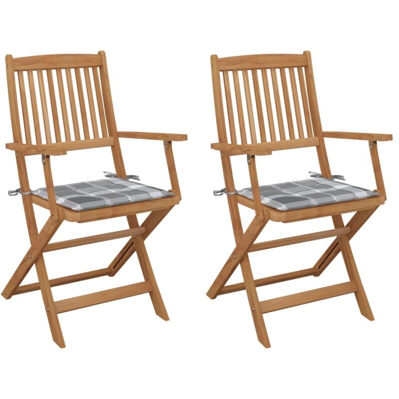 

vidaXL Sillas de jardín plegables 2 uds y cojines madera maciza acacia - Marrón