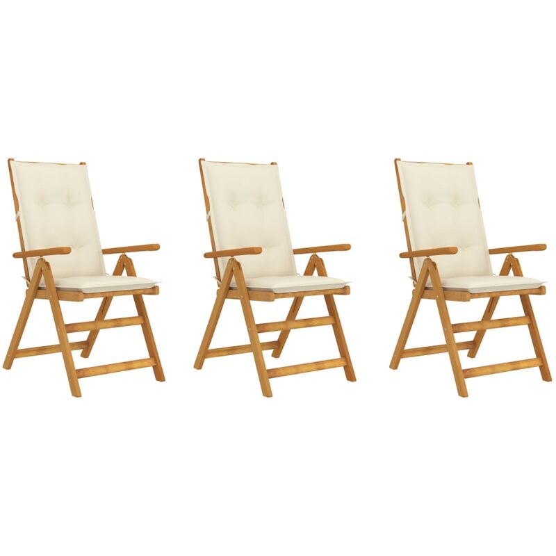 

vidaXL Sillas de jardín plegables 3 uds madera maciza acacia cojines - Marrón