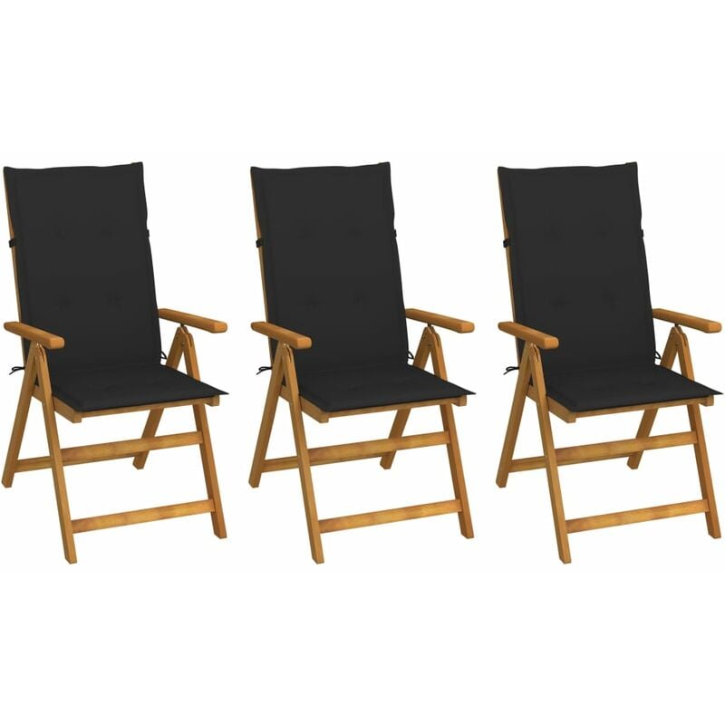 

vidaXL Sillas de jardín plegables 3 uds y cojines madera maciza acacia - Marrón