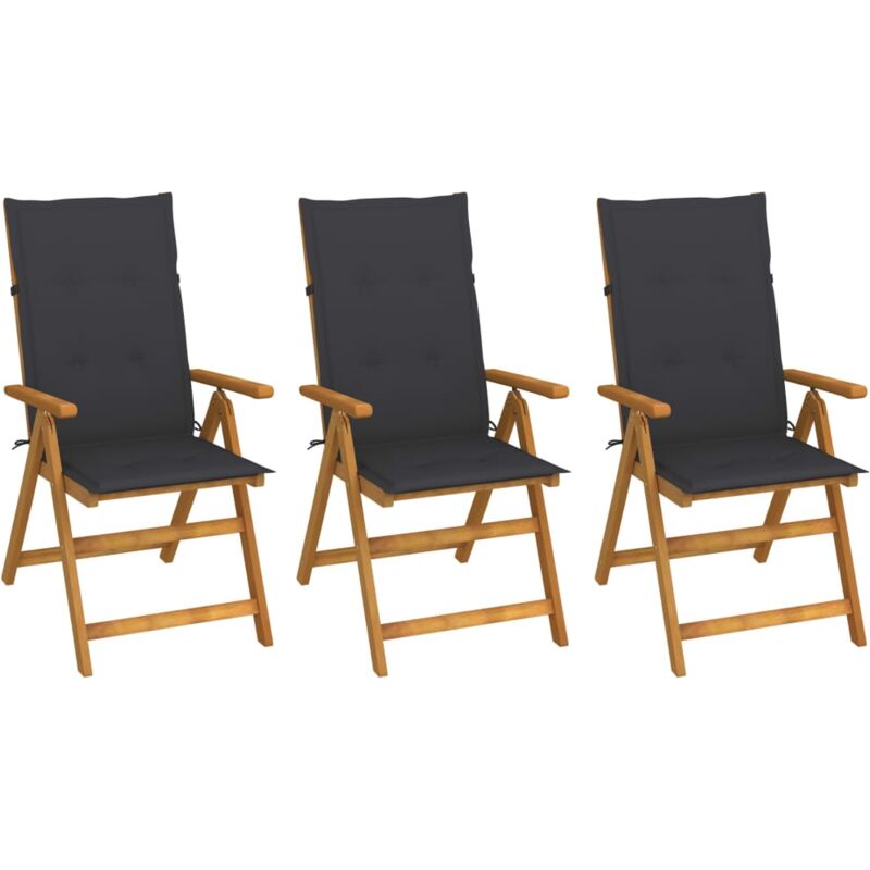 

vidaXL Sillas de jardín plegables 3 uds y cojines madera maciza acacia - Marrón