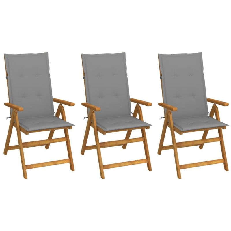 

vidaXL Sillas de jardín plegables 3 uds y cojines madera maciza acacia - Marrón