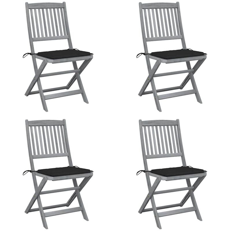 

vidaXL Sillas de jardín plegables 4 uds cojines madera maciza acacia - Negro