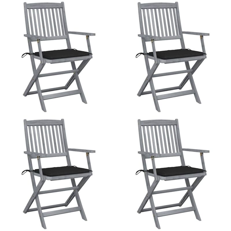 

vidaXL Sillas de jardín plegables 4 uds cojines madera maciza acacia - Negro