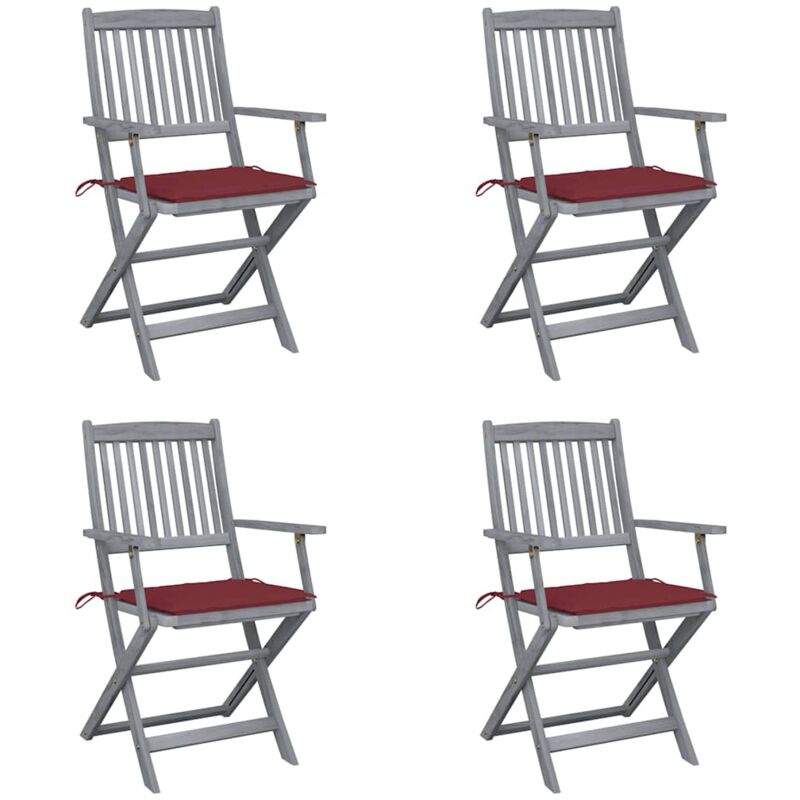 

vidaXL Sillas de jardín plegables 4 uds cojines madera maciza acacia - Rojo