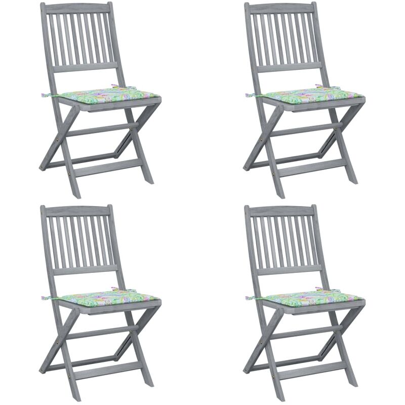 

vidaXL Sillas de jardín plegables 4 uds madera maciza acacia y cojines - Marrón