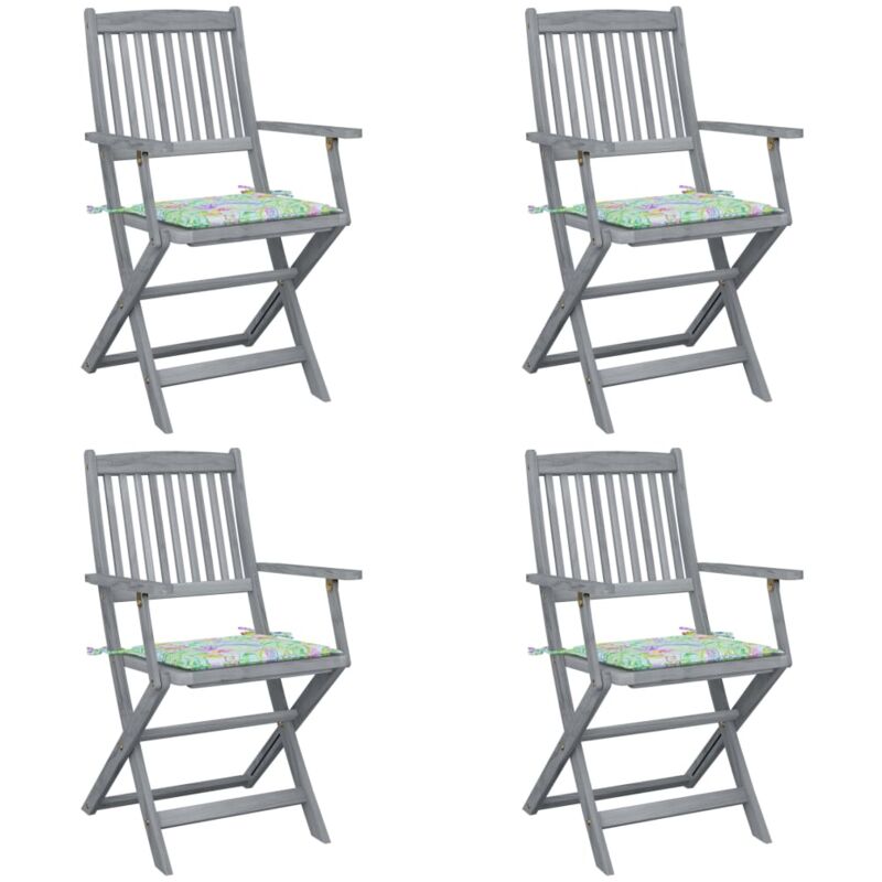 

vidaXL Sillas de jardín plegables 4 uds madera maciza acacia y cojines - Marrón
