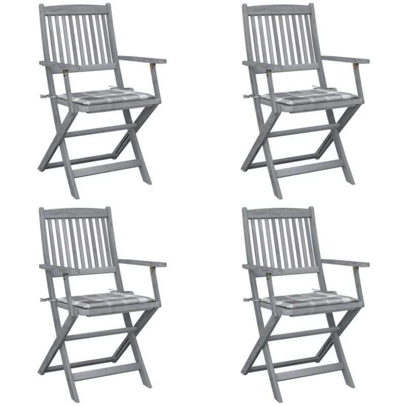 

vidaXL Sillas de jardín plegables 4 uds madera maciza acacia y cojines - Marrón