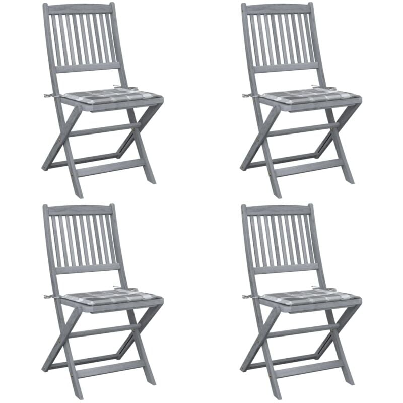 

vidaXL Sillas de jardín plegables 4 uds madera maciza acacia y cojines - Marrón