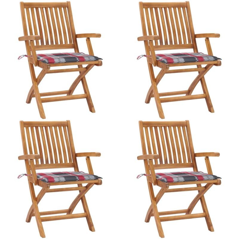

vidaXL Sillas de jardín plegables 4 uds madera maciza teca con cojines - Marrón