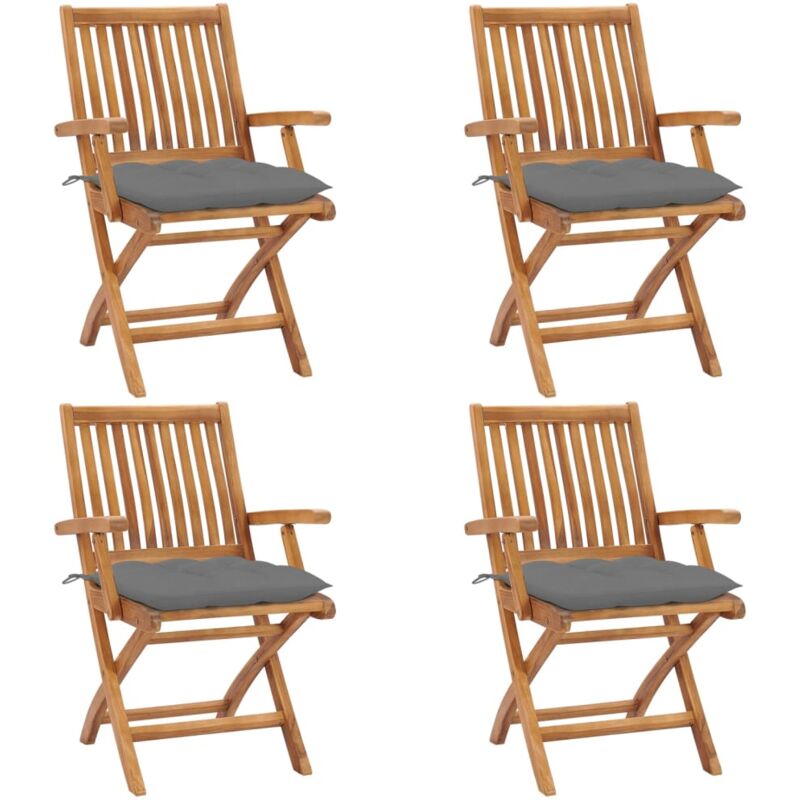 

vidaXL Sillas de jardín plegables 4 uds madera maciza teca con cojines - Marrón