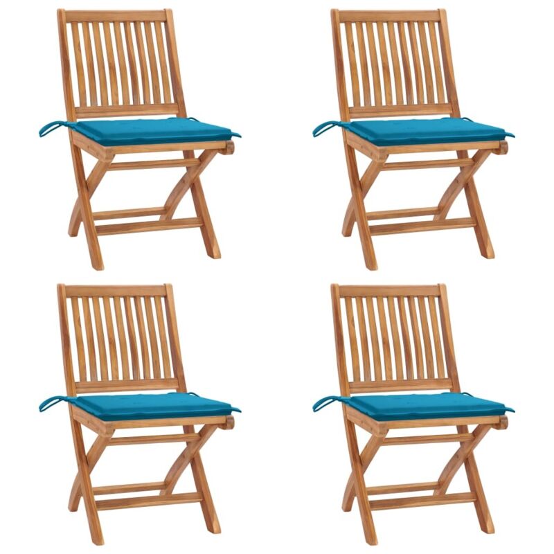 

vidaXL Sillas de jardín plegables 4 uds madera maciza teca con cojines - Marrón