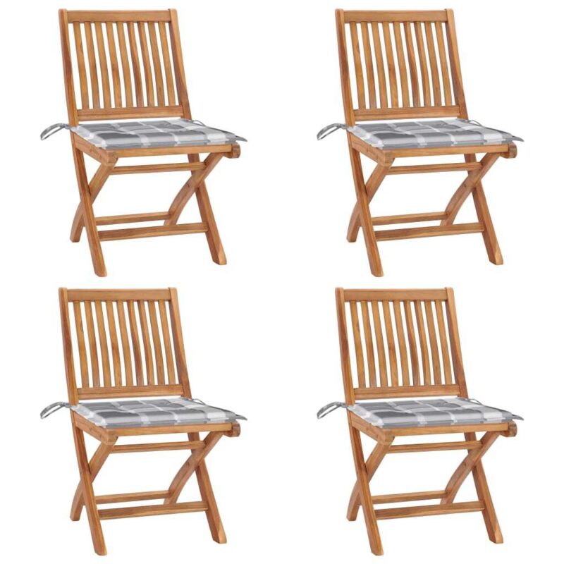 

vidaXL Sillas de jardín plegables 4 uds madera maciza teca con cojines - Marrón
