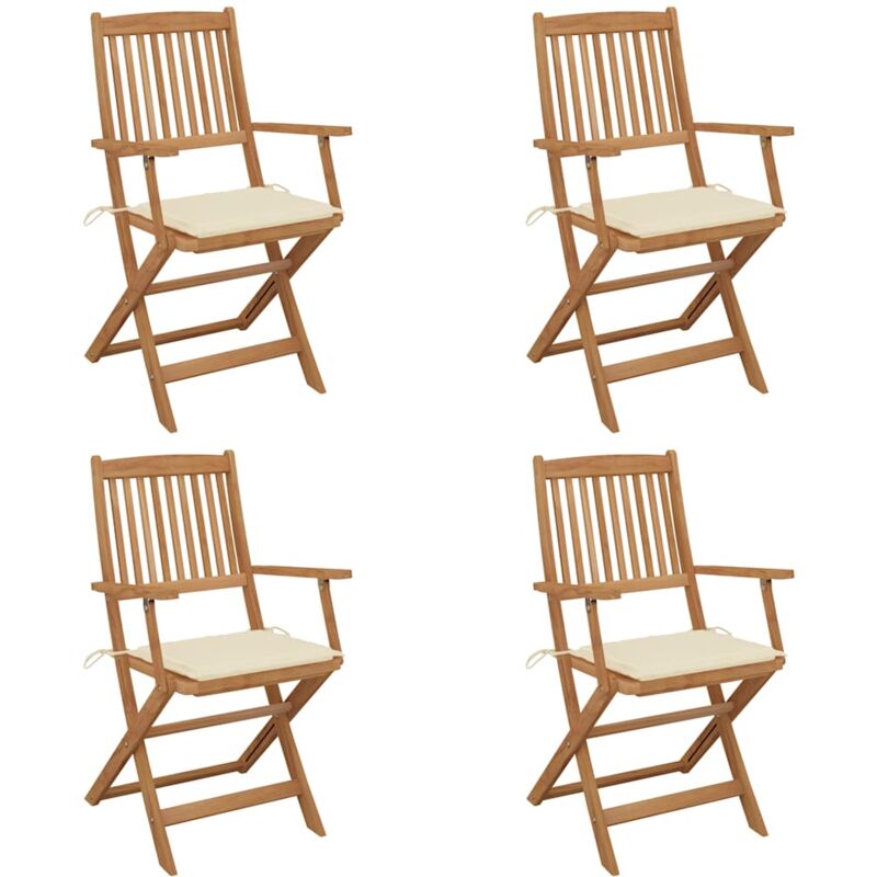 

vidaXL Sillas de jardín plegables 4 uds y cojines madera maciza acacia - Crema