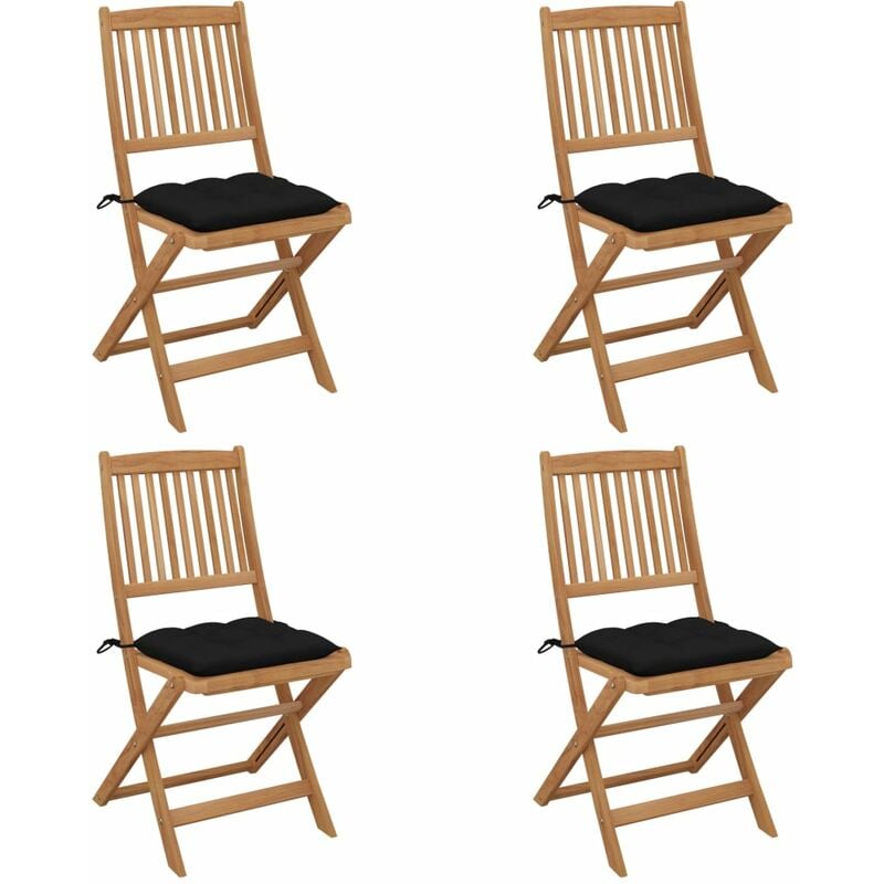 

vidaXL Sillas de jardín plegables 4 uds y cojines madera maciza acacia - Negro