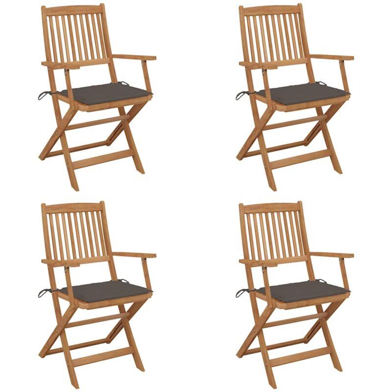 

vidaXL Sillas de jardín plegables 4 uds y cojines madera maciza acacia - Marrón