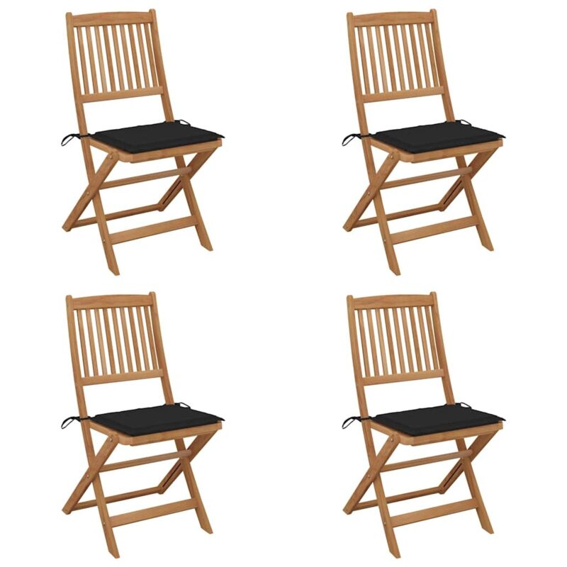 

vidaXL Sillas de jardín plegables 4 uds y cojines madera maciza acacia - Negro
