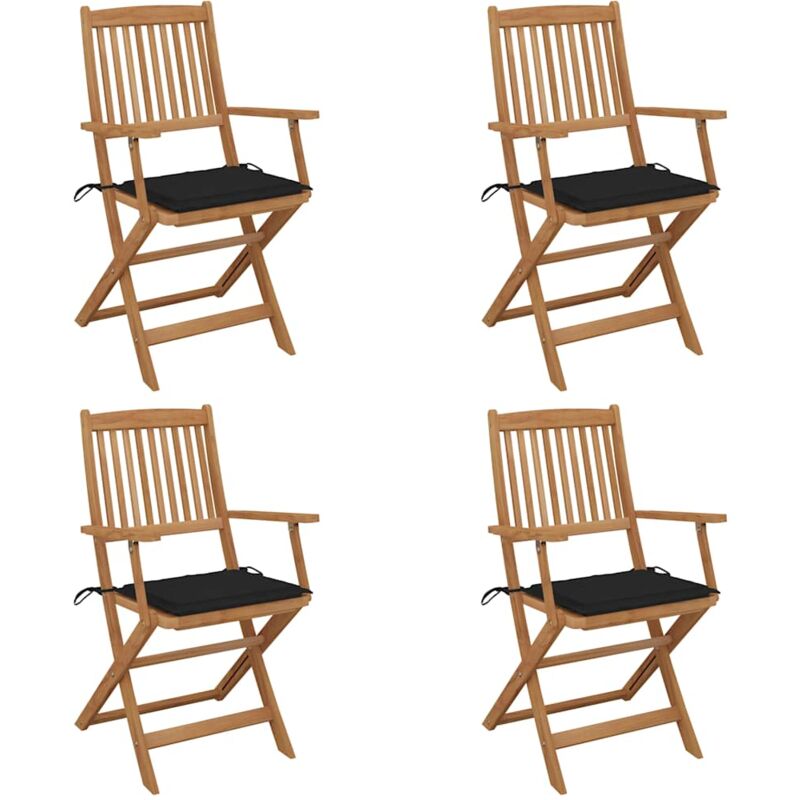

vidaXL Sillas de jardín plegables 4 uds y cojines madera maciza acacia - Negro