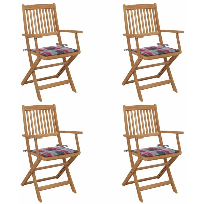 

vidaXL Sillas de jardín plegables 4 uds y cojines madera maciza acacia - Marrón