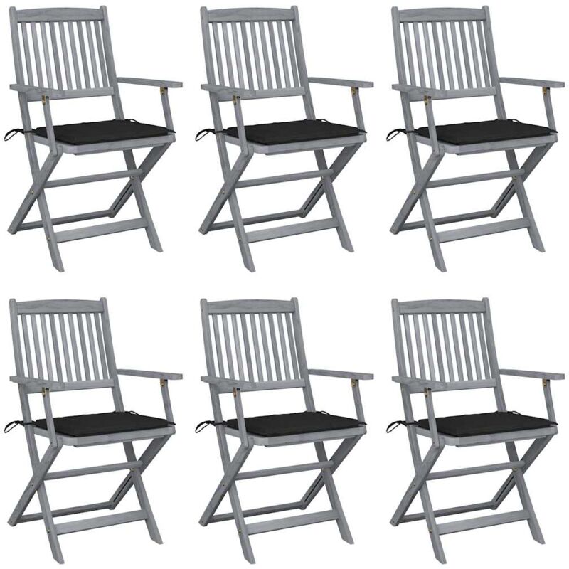 

vidaXL Sillas de jardín plegables 6 uds cojines madera maciza acacia - Negro