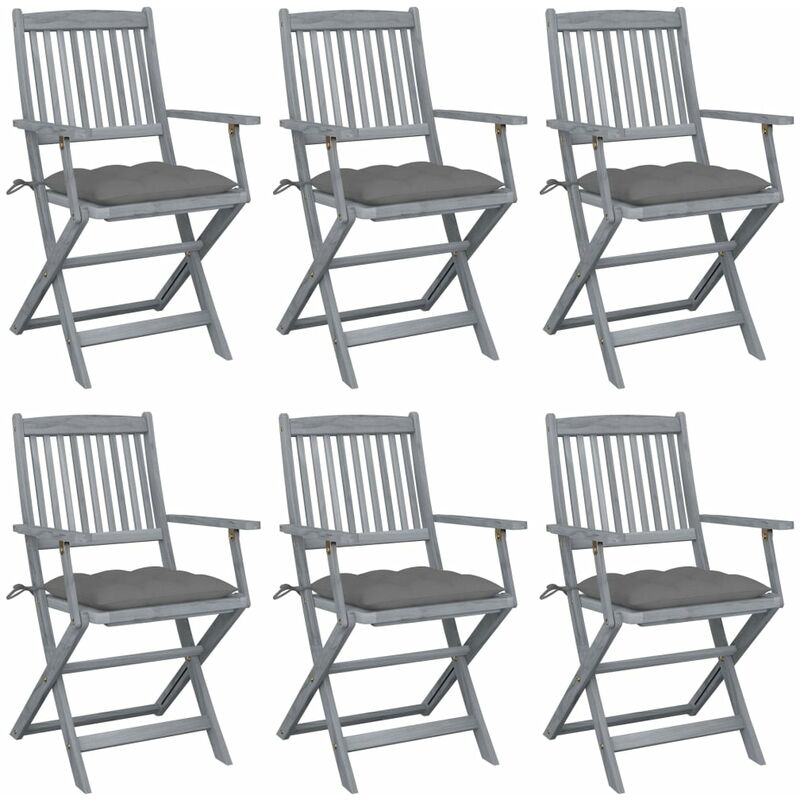

vidaXL Sillas de jardín plegables 6 uds cojines madera maciza acacia - Gris