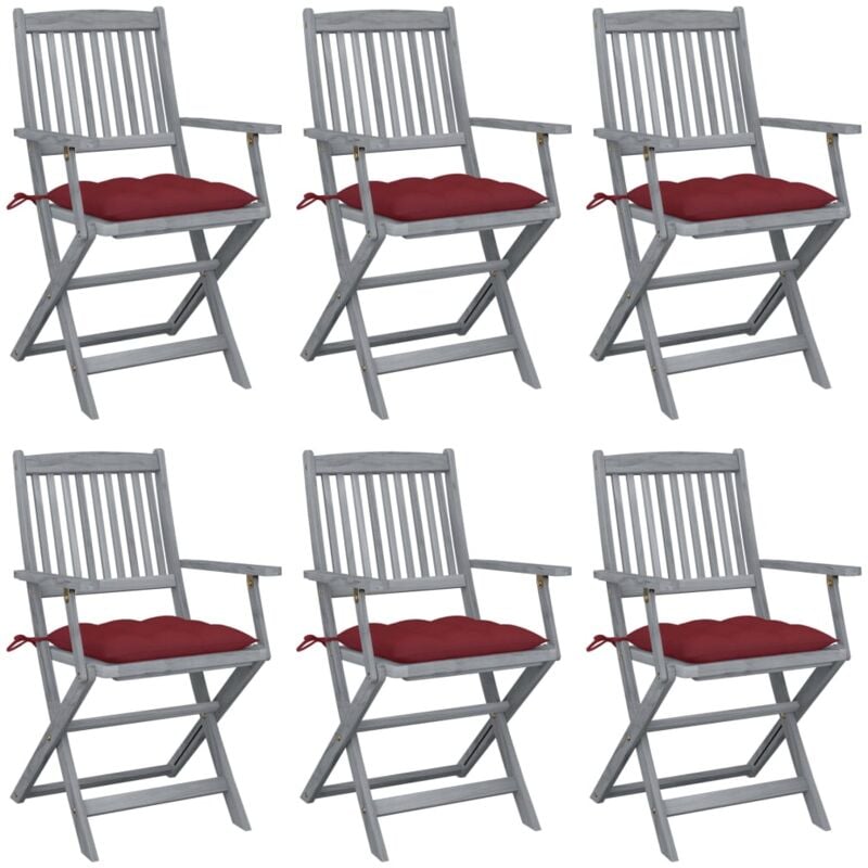 

vidaXL Sillas de jardín plegables 6 uds cojines madera maciza acacia - Rojo